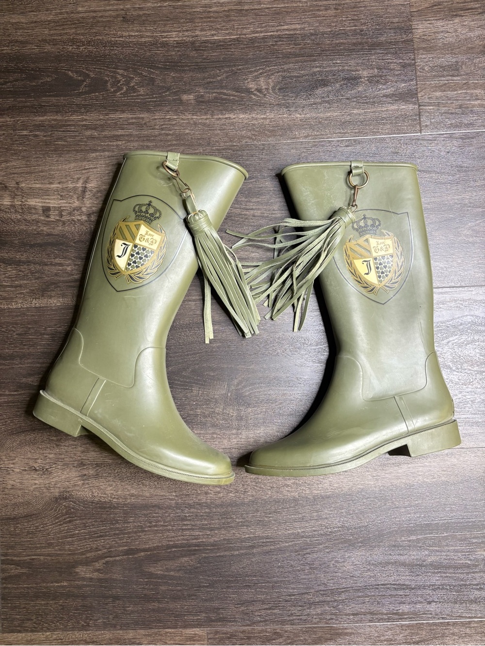 Juicy Couture Olive Green Rain Boots Sz 9 Knee High Rubber